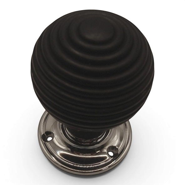 PDF1016P2/CP  Ebonised / Polished Chrome  Period Timber Round Beehive Mortice / Rim Knob Set With Classic Roses
